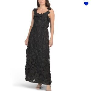 Dalia Macphee 3D Floral appliqué Maxi Dress